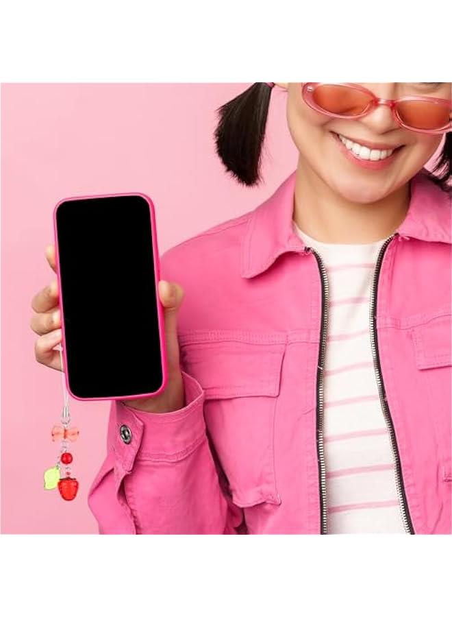 2Pcs Cherry Strawberry Phone Charm, Kawaii Strawberry Keychain Y2K Kpop Aesthetic Charms Cute Bowknot Beaded Phone Case Chain Lanyard for Women Girls Phone Bag Keychain Camera Pendants Decor  - Image 2