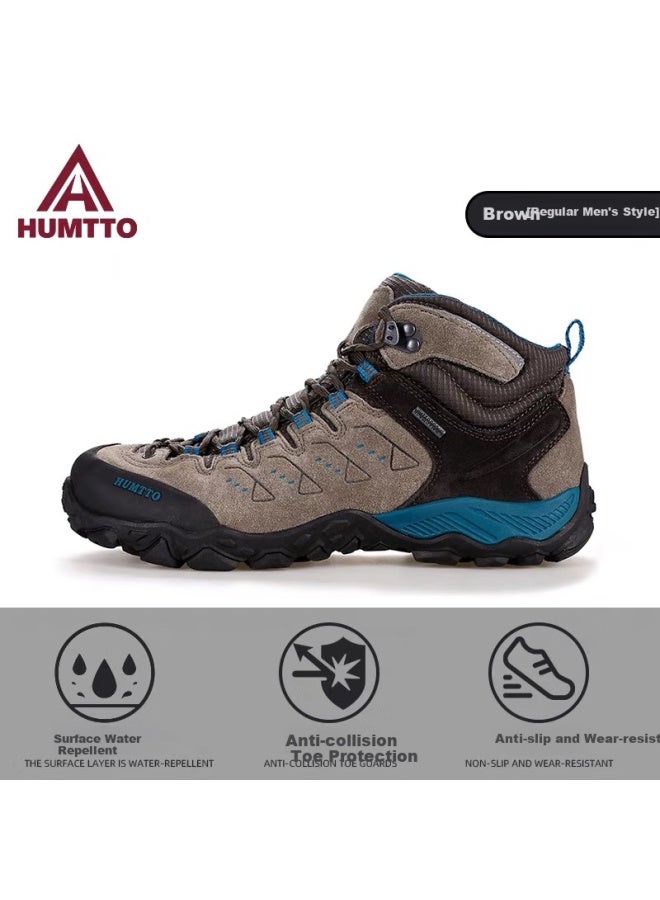 HUMTTO Humtto High-top Hiking Shoes Comfortable Shock Absorption Outdoor Men's Hiking Shoes Travel Cross-country Climbing Shoes Brown 44 - Image 1