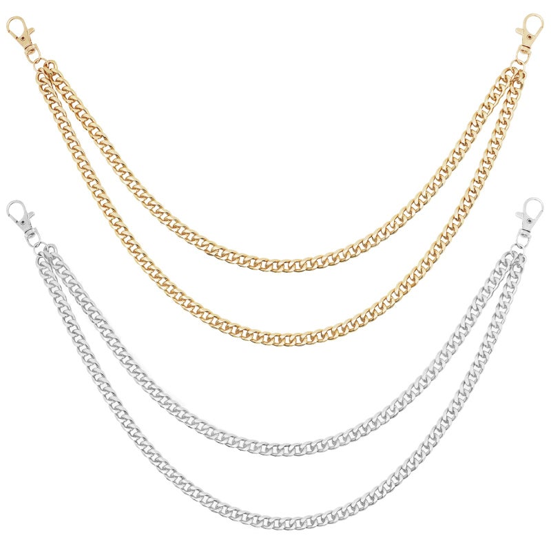 ATCYMI 2 PCS Pants Pocket Chain Layered Metal Jeans Trousers Decorative Chains Belt for Men Women to Hold Wallet Key Streetwear Hip Hop Punk Accessories (Gold + Silver) - Image 1