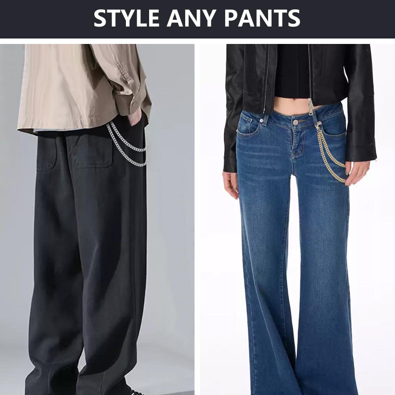 ATCYMI 2 PCS Pants Pocket Chain Layered Metal Jeans Trousers Decorative Chains Belt for Men Women to Hold Wallet Key Streetwear Hip Hop Punk Accessories (Gold + Silver) - Image 4
