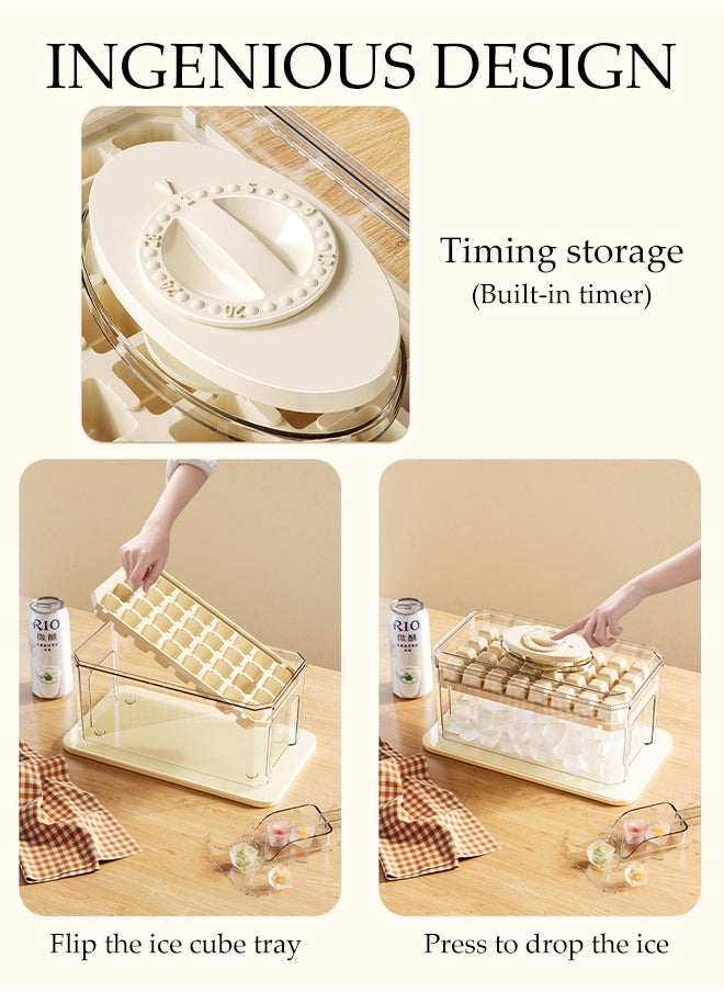 DUNISO - Double Layer Ice Cube Tray With Lid, 64 Pieces Ice Cube Tray For Refrigerator, One-Touch Release Ice Cubes, Ice Storage Box,, Spill-Proof Ice Cube Mold, Removable Lid And Ice Scoop, Suitable For Whiskey Cocktails, Tea, Coffee - Image 1