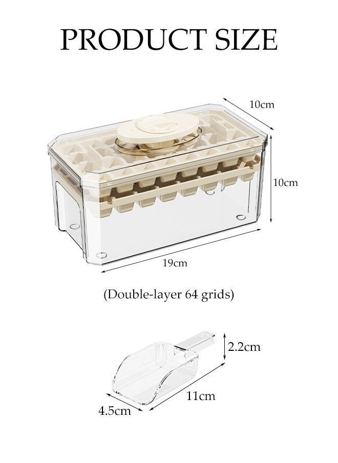 DUNISO Double Layer Ice Cube Tray With Lid, 64 Pieces Ice Cube Tray For Refrigerator, One-Touch Release Ice Cubes, Ice Storage Box,, Spill-Proof Ice Cube Mold, Removable Lid And Ice Scoop, Suitable For Whiskey Cocktails, Tea, Coffee  - Image 2