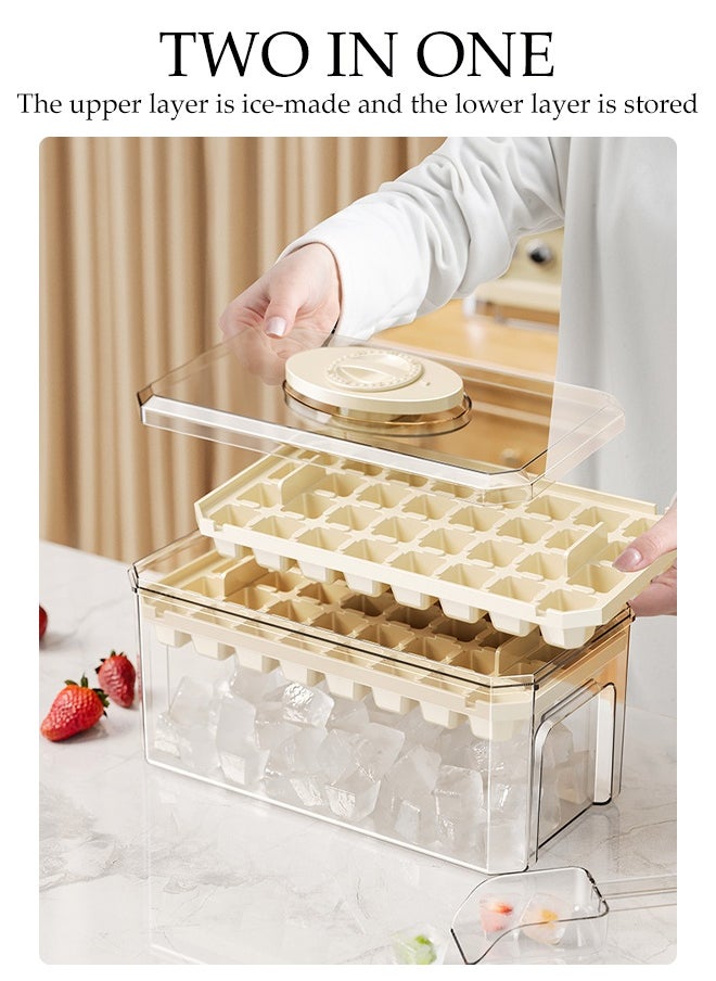 DUNISO - Double Layer Ice Cube Tray With Lid, 64 Pieces Ice Cube Tray For Refrigerator, One-Touch Release Ice Cubes, Ice Storage Box,, Spill-Proof Ice Cube Mold, Removable Lid And Ice Scoop, Suitable For Whiskey Cocktails, Tea, Coffee - Image 1