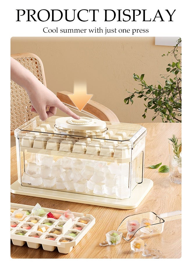 DUNISO Double Layer Ice Cube Tray With Lid, 64 Pieces Ice Cube Tray For Refrigerator, One-Touch Release Ice Cubes, Ice Storage Box,, Spill-Proof Ice Cube Mold, Removable Lid And Ice Scoop, Suitable For Whiskey Cocktails, Tea, Coffee  - Image 3