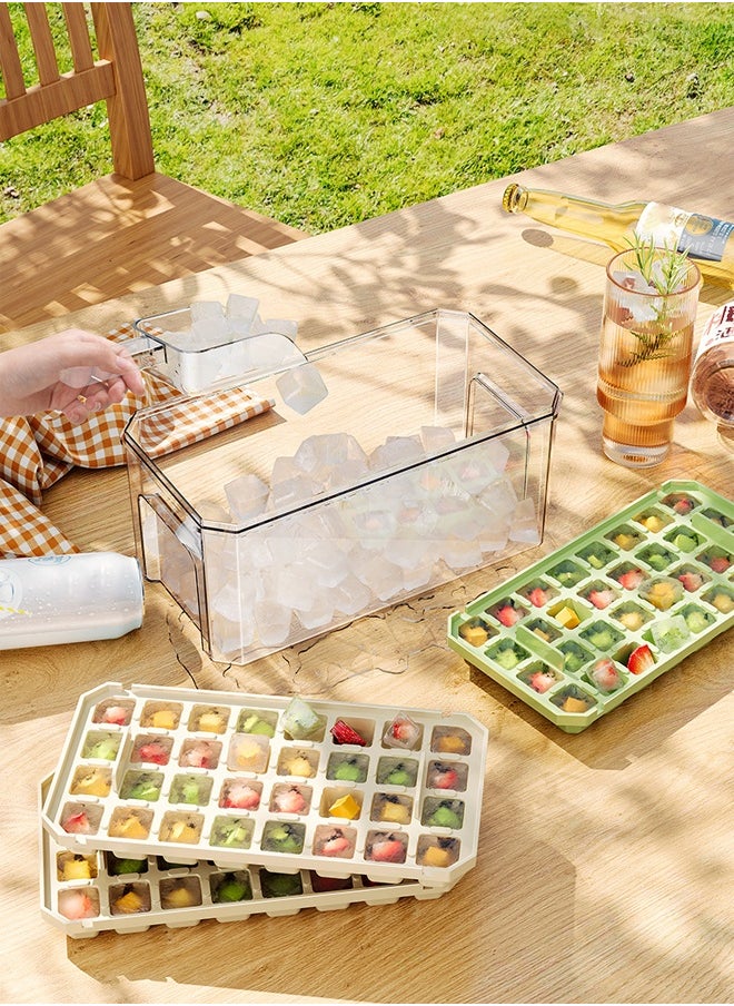 DUNISO - Double Layer Ice Cube Tray With Lid, 64 Pieces Ice Cube Tray For Refrigerator, One-Touch Release Ice Cubes, Ice Storage Box,, Spill-Proof Ice Cube Mold, Removable Lid And Ice Scoop, Suitable For Whiskey Cocktails, Tea, Coffee - Image 1