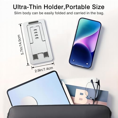 Ceemiaa Foldable Aluminum Phone Stand – Adjustable Desk Holder for Travel & Office, Compatible with iPhone 16-13 Pro Max, Samsung S24-S8, Kindle – Gray - Image 4