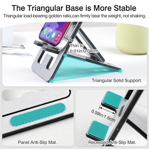 Ceemiaa Foldable Aluminum Phone Stand – Adjustable Desk Holder for Travel & Office, Compatible with iPhone 16-13 Pro Max, Samsung S24-S8, Kindle – Gray - Image 3