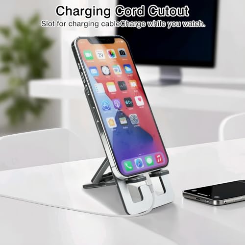 Ceemiaa Foldable Aluminum Phone Stand – Adjustable Desk Holder for Travel & Office, Compatible with iPhone 16-13 Pro Max, Samsung S24-S8, Kindle – Gray - Image 5