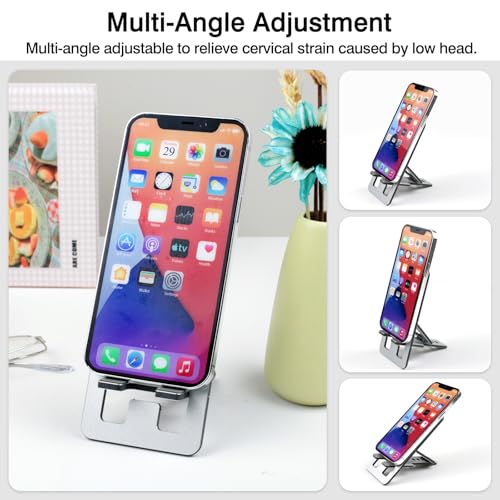 Ceemiaa Foldable Aluminum Phone Stand – Adjustable Desk Holder for Travel & Office, Compatible with iPhone 16-13 Pro Max, Samsung S24-S8, Kindle – Gray - Image 2
