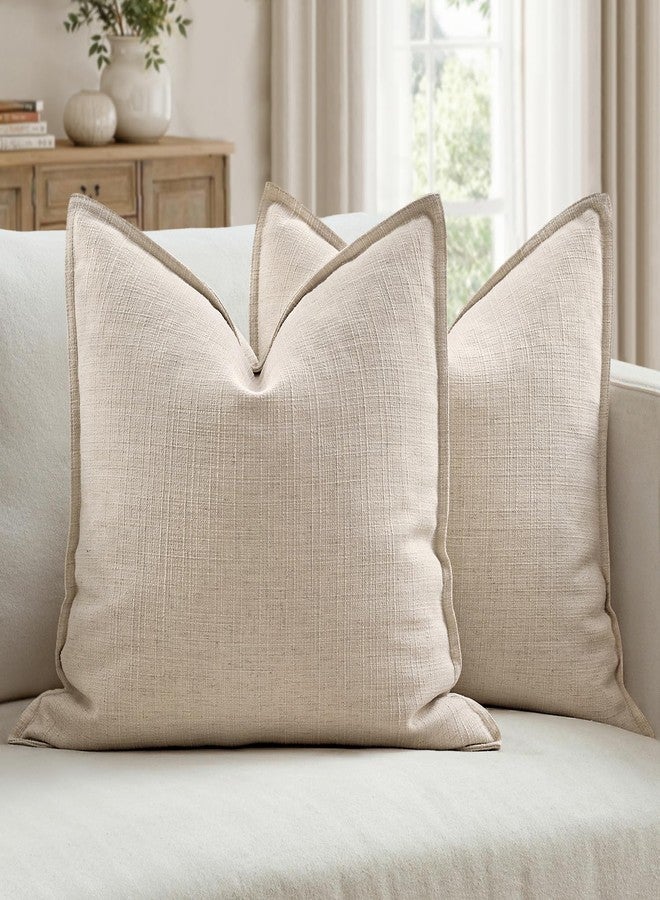 MIULEE Euro Sham Pillow Covers for Bed 26x26, 2 Pack Natural Linen Thick & Textured Decorative Throw Pillow Covers, Neutral Cushion Cases, Modern Farmhouse Home Decor, No Filling - Image 1