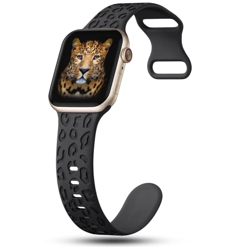 IKANFI 2Pack Leopard Engraved Bands Compatible with Apple Watch Band 49mm 46mm 45mm 44mm 42mm Women, Silicone Cheetah Sport Strap for iWatch Series SE 10 9 8 7 6 5 4 3 2 1,Ultra-BKSL-42 - Image 3