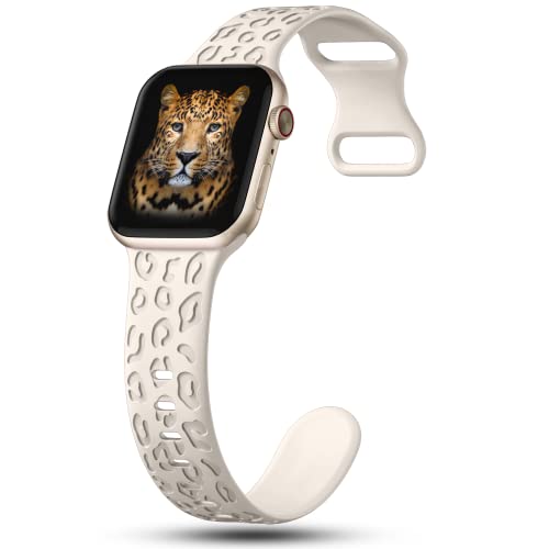 IKANFI 2Pack Leopard Engraved Bands Compatible with Apple Watch Band 49mm 46mm 45mm 44mm 42mm Women, Silicone Cheetah Sport Strap for iWatch Series SE 10 9 8 7 6 5 4 3 2 1,Ultra-BKSL-42 - Image 4