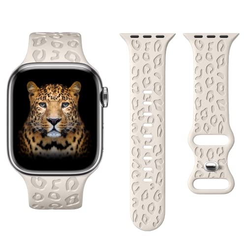 IKANFI 2Pack Leopard Engraved Bands Compatible with Apple Watch Band 49mm 46mm 45mm 44mm 42mm Women, Silicone Cheetah Sport Strap for iWatch Series SE 10 9 8 7 6 5 4 3 2 1,Ultra-BKSL-42 - Image 5