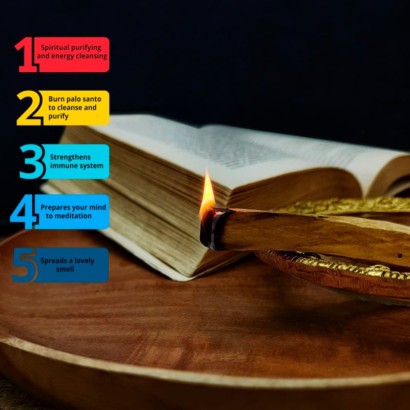 9Dzine Natural Palo Santo Wood Sticks Premium Grade from Peru Original Palo Santo Holy Wood Wild Harvested Incense Stick for Smudging Burning Clear Negative Energy Pack of 6 Stick - Image 5