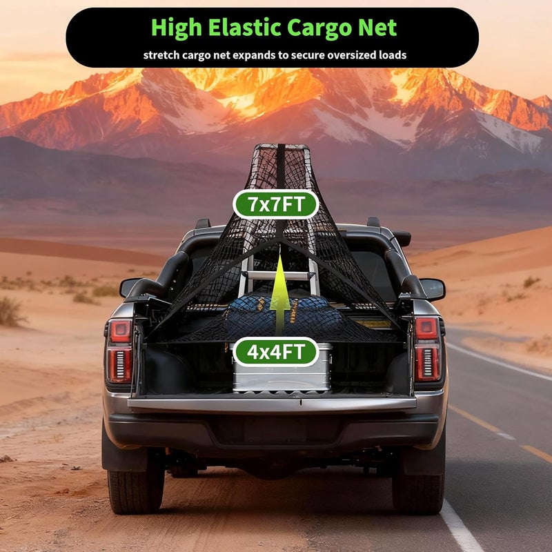 Ezfilet Cargo Net for Pickup Truck Bed, Highly Elastic Truck Bed Net, Suitable for Daily Light Loads of Trucks, 4'x4' Stretches to 7'x7', with 6 Metal Carabiners - Image 5