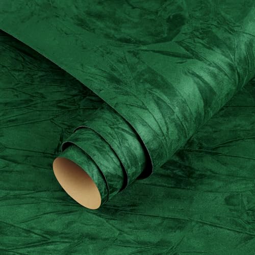 ReWallpaper 24in x 165ft Green Velvet Wallpaper Peel and Stick Textured Emerald Green Contact Paper Self Adhesvie Soft Velvet Fabric Wall Covering for Cabinets Furniture Accent Wall DIY Home Decor - Image 3