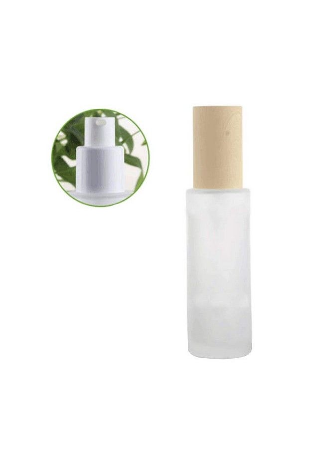 Happyupcity 3Pcs 60Ml/2Oz Empty Clear Frosted Glass Lotions Bottle With Pump Head And Bamboo Lid Refillable Makeup Cosmetic Emulsion Essence Vials Dispenser Containers For Cream Lotion Shampoo Gel Toiletries  - Image 3