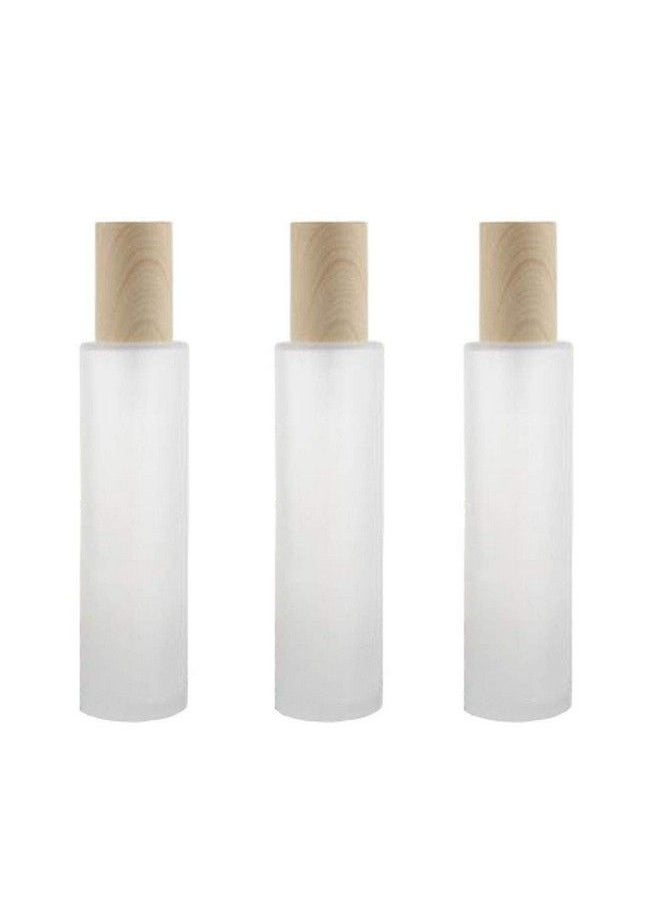 Happyupcity 3Pcs 60Ml/2Oz Empty Clear Frosted Glass Lotions Bottle With Pump Head And Bamboo Lid Refillable Makeup Cosmetic Emulsion Essence Vials Dispenser Containers For Cream Lotion Shampoo Gel Toiletries  - Image 1