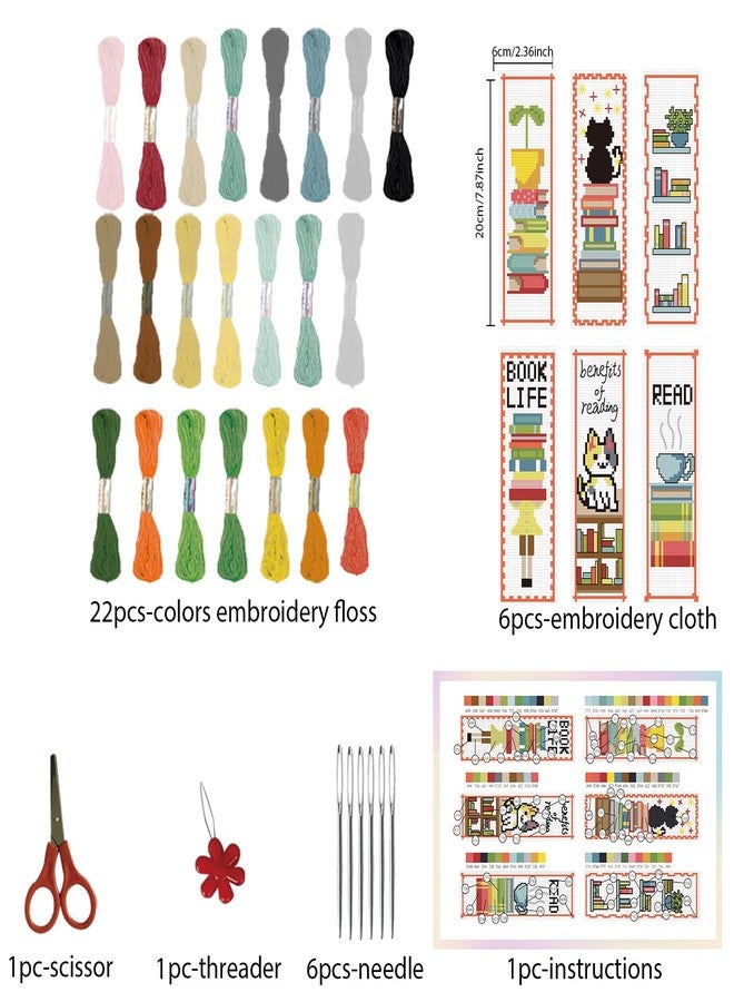 FREEBLOSS 6 Set Cross Stitch Bookmark Kit Cross Stitch Kit Cute Stamped Embroidery Bookmark with Instruction for Adults DIY Stitching Kits 8''x2.4'' - Image 2