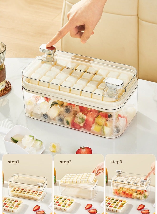 فن كوخ صينية مكعبات الثلج مع غطاء وصندوق، عبوة من قطعتين للفريزر، 64 قالب مكعبات ثلج، للشقة/العربة المتنقلة/ثلاجة المطبخ المنزلي (أبيض كريمي) - Image 2