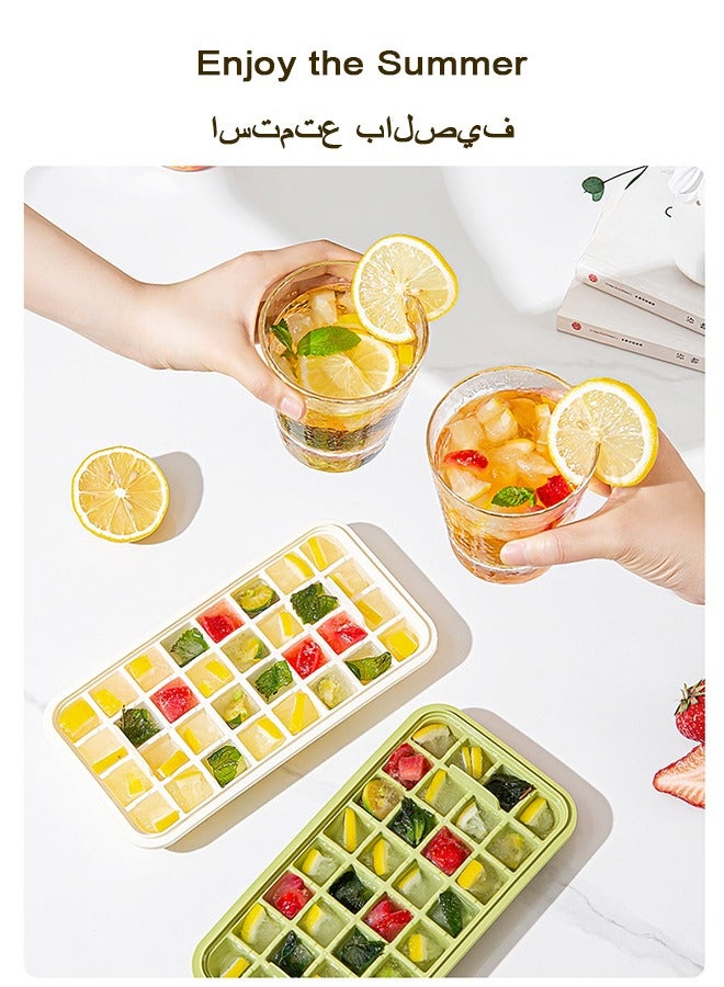فن كوخ صينية مكعبات الثلج مع غطاء وصندوق، عبوة من قطعتين للفريزر، 64 قالب مكعبات ثلج، للشقة/العربة المتنقلة/ثلاجة المطبخ المنزلي (أبيض كريمي) - Image 3