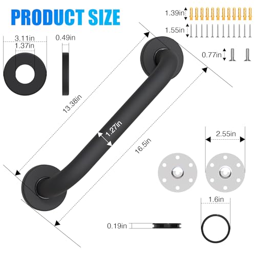 ROTHLEY 12 Inch Grab Bar for Bathtubs and Showers Stainless Steel Shower Grab Bar Wall Mounted Shower Handle with Concealed Screws for Handicapped Elderly and Seniors Matte Black - Image 3