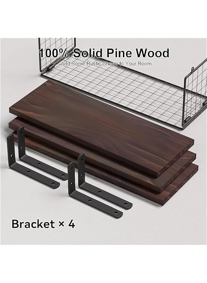 MIXDE Rustic Brown Floating Bathroom Shelf with Wire Basket - Wall Mounted Toilet Storage  - Image 4