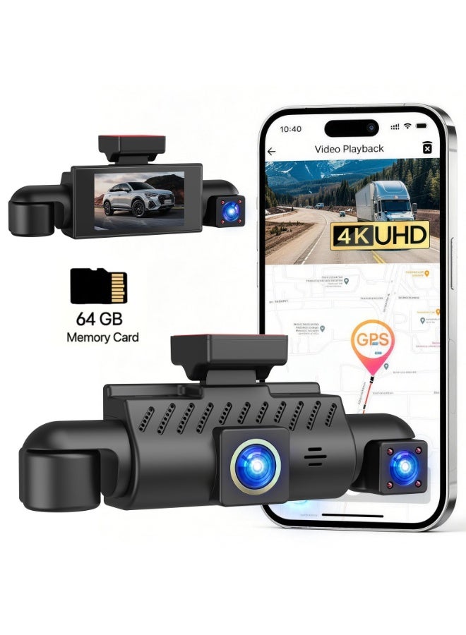 Saivision 4K Quad Dash Cam 4 Channel Car Camera with GPS, 2160P Front + Dual 1080P Interior & Rear Cameras, 64GB SD Card Included, 5.8G WiFi, Parking Monitor, G-Sensor, Loop Recording, 3" LCD Screen, Car DVR Black Box for Saudi Arabia - Image 1