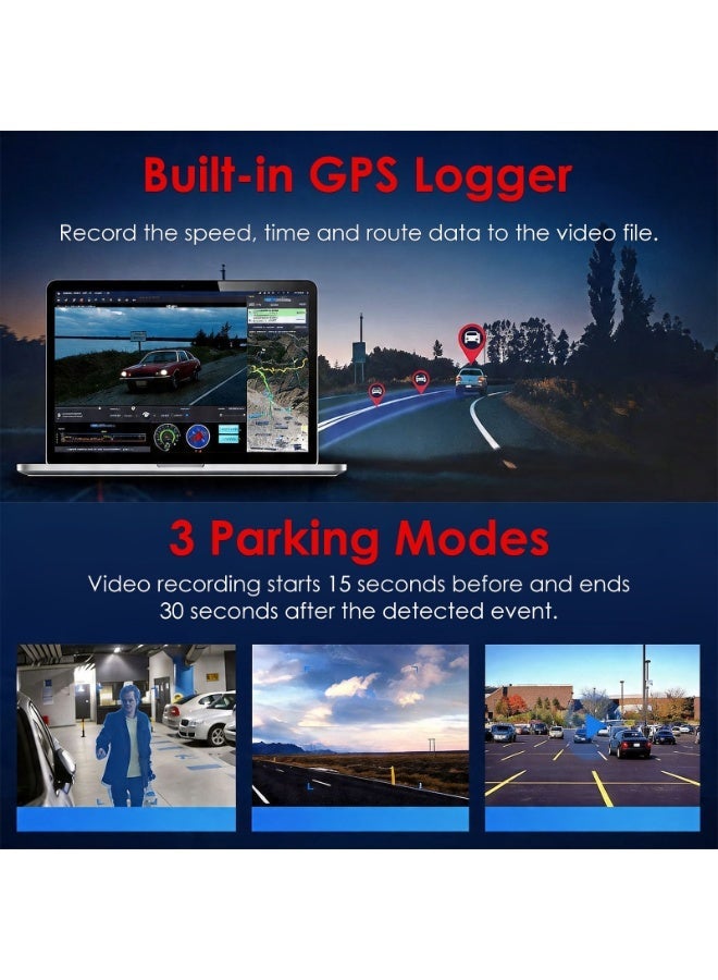 Saivision 4K Quad Dash Cam 4 Channel Car Camera with GPS, 2160P Front + Dual 1080P Interior & Rear Cameras, 64GB SD Card Included, 5.8G WiFi, Parking Monitor, G-Sensor, Loop Recording, 3" LCD Screen, Car DVR Black Box for Saudi Arabia - Image 4