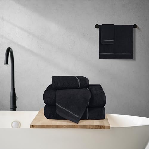My own MyOwn Ultra Soft 6 Pack Cotton Towel Set, Contains 2 Bath Towels 28x55 inch, 2 Hand Towels 16x24 inch & 2 Wash Coths 12x12 inch, Ideal Everyday use, Compact & Lightweight - Black - Image 4
