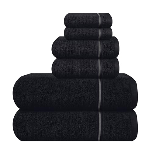 My own MyOwn Ultra Soft 6 Pack Cotton Towel Set, Contains 2 Bath Towels 28x55 inch, 2 Hand Towels 16x24 inch & 2 Wash Coths 12x12 inch, Ideal Everyday use, Compact & Lightweight - Black - Image 1