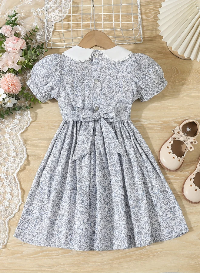 تايك تو Take Two Girls Blue Cotton Floral Peter Pan Collar Dress