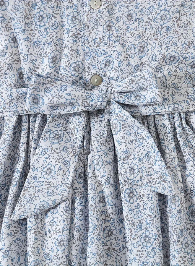Take Two Take Two Girls Blue Cotton Floral Peter Pan Collar Dress