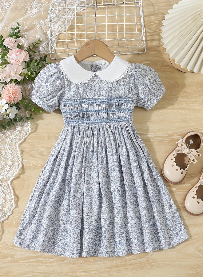 تايك تو Take Two Girls Blue Cotton Floral Peter Pan Collar Dress