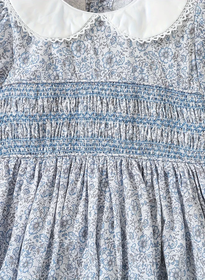 Take Two Take Two Girls Blue Cotton Floral Peter Pan Collar Dress