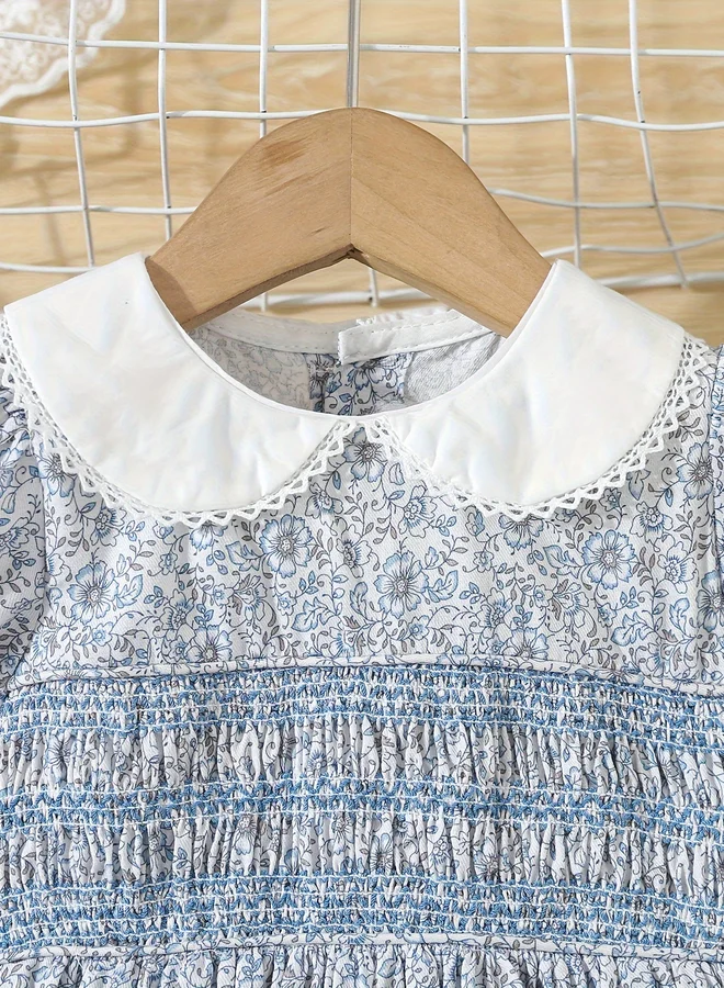 Take Two Take Two Girls Blue Cotton Floral Peter Pan Collar Dress