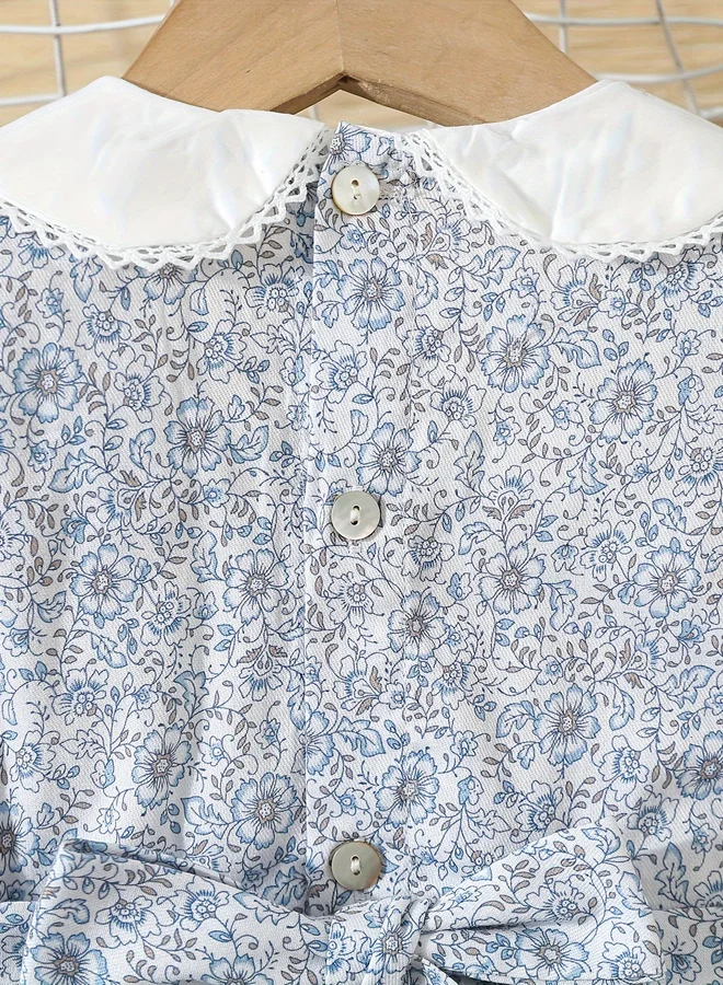 Take Two Take Two Girls Blue Cotton Floral Peter Pan Collar Dress