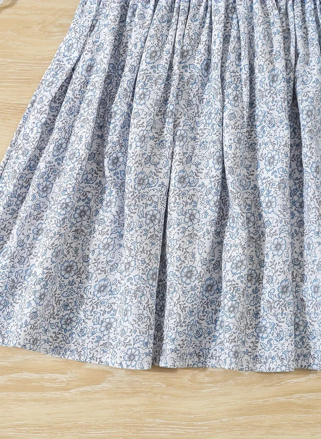 Take Two Take Two Girls Blue Cotton Floral Peter Pan Collar Dress
