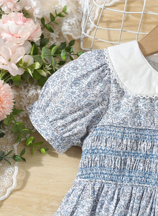 Take Two Take Two Girls Blue Cotton Floral Peter Pan Collar Dress