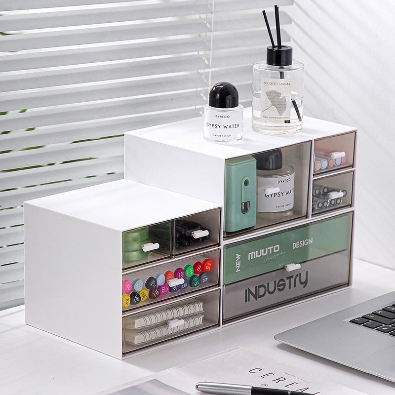 Desktop Storage Box Computer Elevated Shelf Transparent Drawer Compartment Combination Organizing Acrylic Box Multi-Layer Makeup Box - Image 3