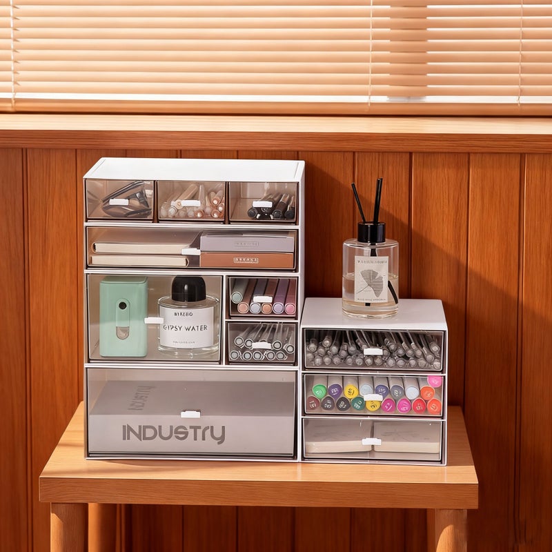 Desktop Storage Box Computer Elevated Shelf Transparent Drawer Compartment Combination Organizing Acrylic Box Multi-Layer Makeup Box - Image 2