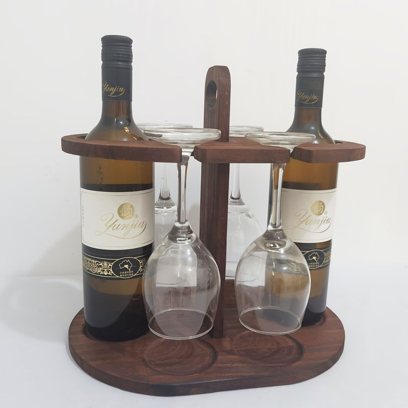 Wooden Wine Glass Display Stand Inverted Storage Carbonized Color 4 Bottle 4 Glass Capacity Space Saving Design For Home Bar Kitchen Dining Room Durable Painted Finish - Image 5