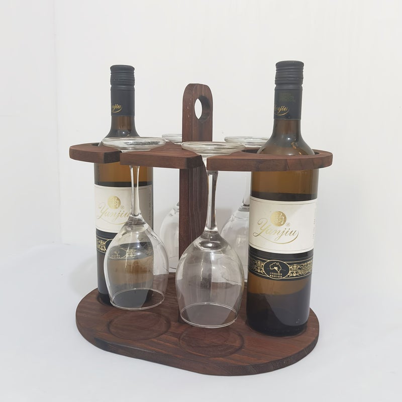 Wooden Wine Glass Display Stand Inverted Storage Carbonized Color 4 Bottle 4 Glass Capacity Space Saving Design For Home Bar Kitchen Dining Room Durable Painted Finish - Image 4