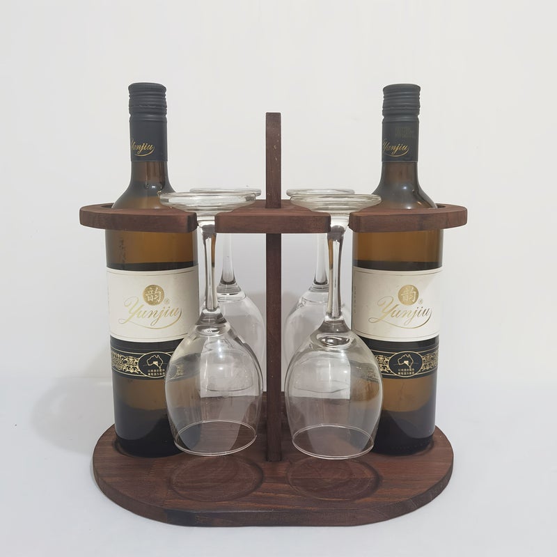 Wooden Wine Glass Display Stand Inverted Storage Carbonized Color 4 Bottle 4 Glass Capacity Space Saving Design For Home Bar Kitchen Dining Room Durable Painted Finish - Image 2