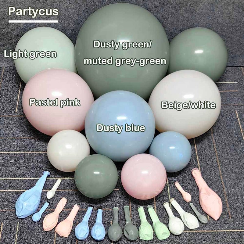 Partycus Dusty Green Pink Blue Balloon Arch Double Stuffed Pastel Pink Dusty Blue Light Sage Green White Latex Balloon Garland Kit for Boho Baby Shower Birthday Gender Reveal Tea Valentine Party Decoration - Image 3