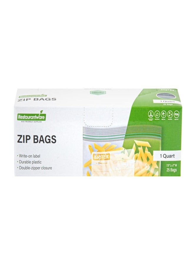 Restaurantware-Bag Tek 1 Quart Storage Zip Bags, 25 Disposable Zipper Pouch Bags - Double Zipper, Greaseproof, Clear Plastic Zip Bag, With Write-On-Label, For Food Organization And Storage - Image 2