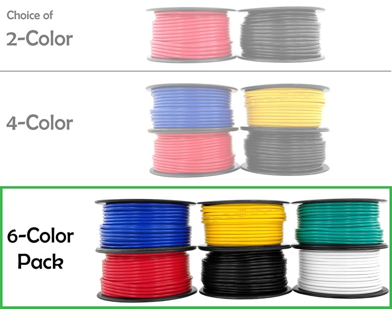 Generic GS Power GS Power 12 Gauge (Not AWG), 6 Rolls of 100 Feet (600 ft total) Primary Wire. CCA Cable for Car Audio Stereo Amplifier Remote Automotive Trailer Signal Wiring. Color: Black Red Blue Yellow Wh  - Image 2