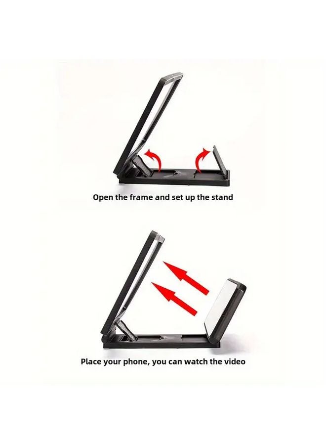 Black 3D Phone Screen Magnifier Dual Screen HD Portable Hands Free For Movies Gaming - Image 2