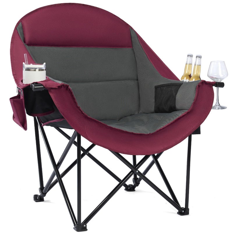 PUVASIA Oversized Camping Chair for Adults - Heavy Duty Padded Outdoor Folding Lawn XL Camp Chair with Cup Holder Cooler Pockets for Sports Beach Fishing Garden Portable Supports 500lbs, Red/Grey - Image 1
