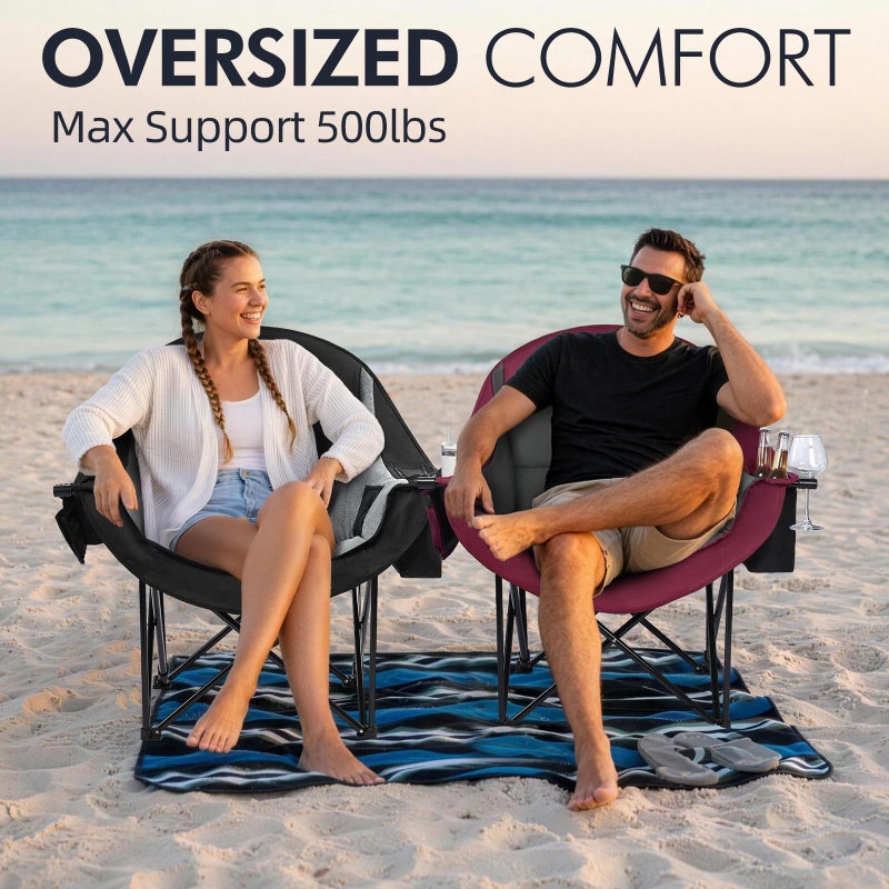 PUVASIA Oversized Camping Chair for Adults - Heavy Duty Padded Outdoor Folding Lawn XL Camp Chair with Cup Holder Cooler Pockets for Sports Beach Fishing Garden Portable Supports 500lbs, Red/Grey - Image 2